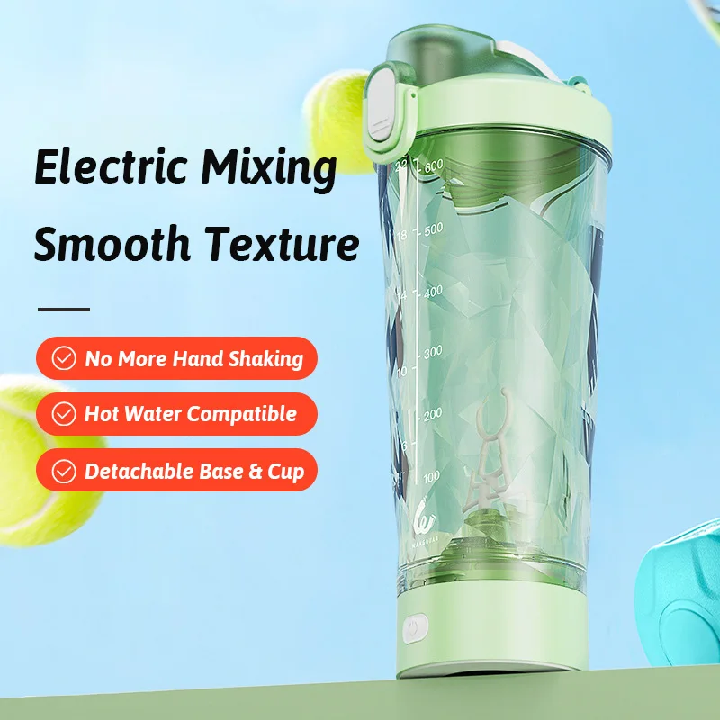 

600ml Protein Shaker Bottle Portable Mixing Cup Fully Automatic Blender Kettle for Gym Outdoor USB Rechargeable Multipurpose