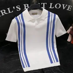 Polo a righe da uomo coreano estate Streetwear moda abbigliamento maschile Tees Versatile Slim manica corta allentata Basic Casual Tops