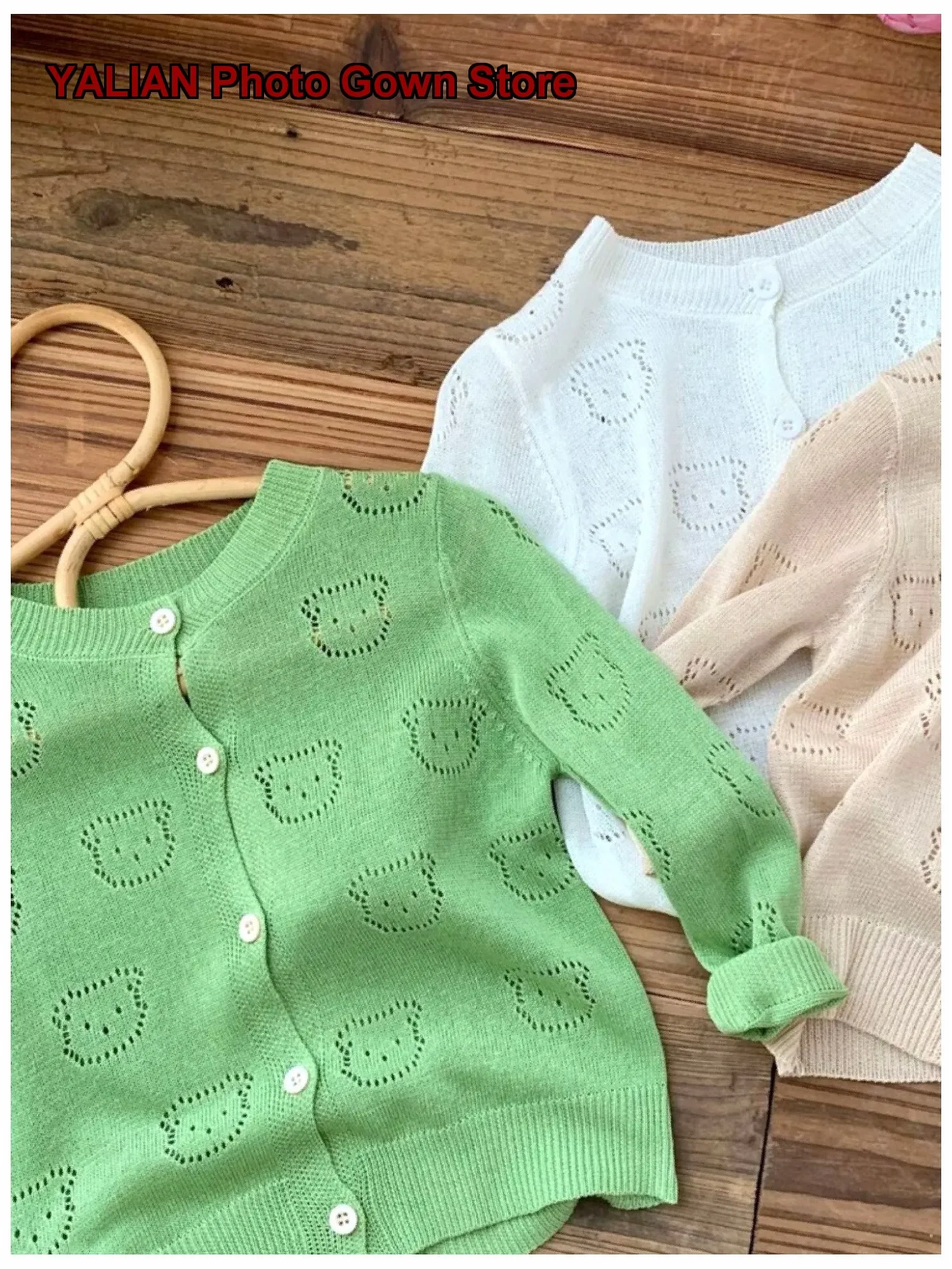 Girls Thin Knit Cardigan Kids Spring Summer Simple Bear Pattern Sun-Protection Outerwear
