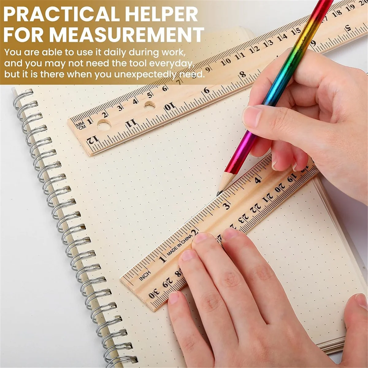 2025 + 60 حزمة مسطرة خشبية 12 بوصة (30 سنتيمتر) مسطرة قياس الخشب السائبة مع 4 ثقوب للمدرسة والمكتب صياغة لوازم الفصول الدراسية