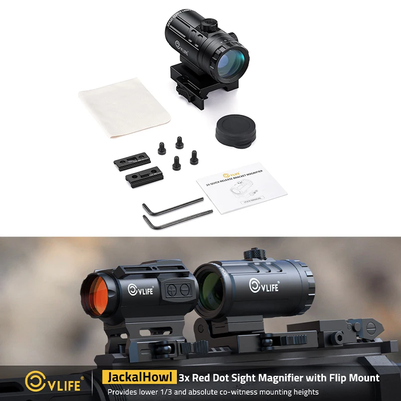 

CVLIFE 3X Red Dot Optic Reflex Sight Magnifier with Flip-to-Side Mount Absolute & Lower 1/3 Co-Witness for 21mm Picatinny Rail