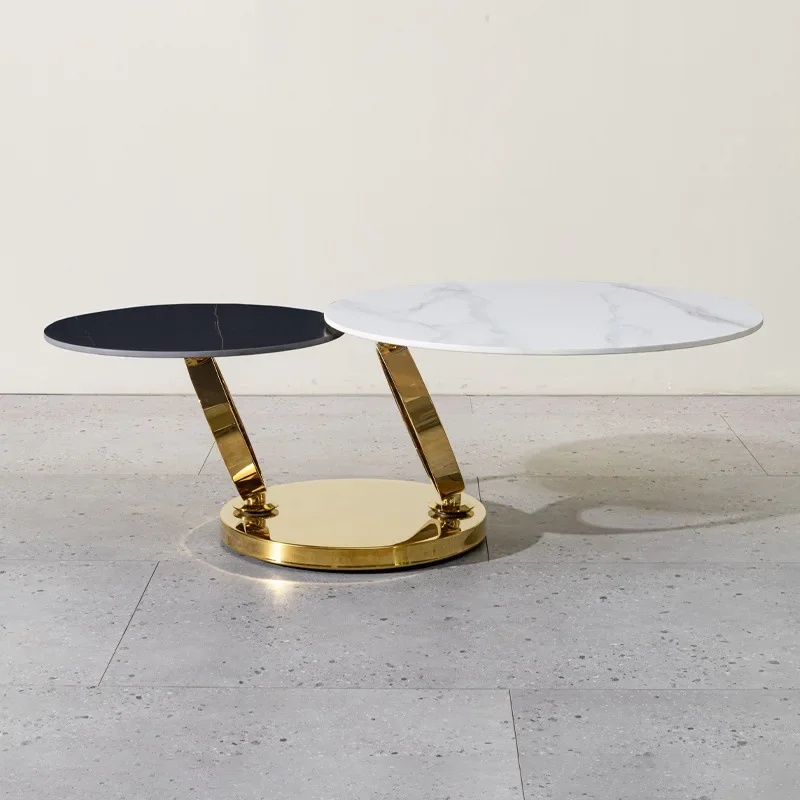 Light luxury minimalist rock slab rotatable coffee table living room small apartment household high-end stainless steel