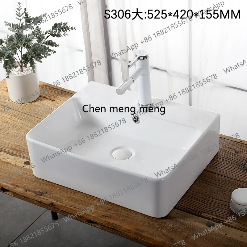 

Bathroom Countertop Basin Balcony Washbasin Ceramic Hand Wash Sinks White Art Basin Square Bathroom Sinks 520*420*155mm