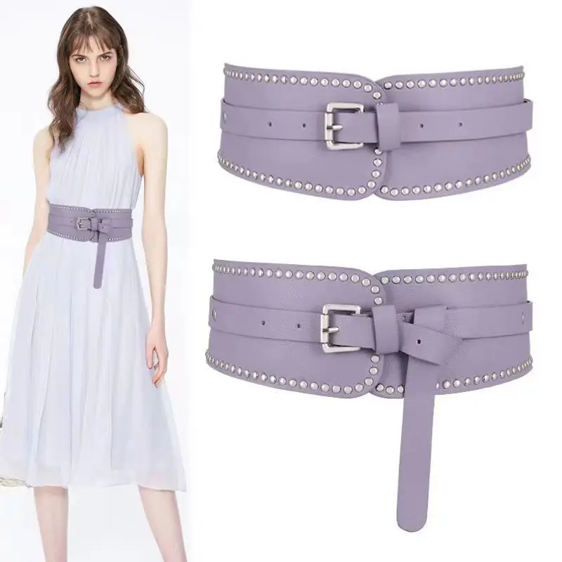 2024 New Design Innovative Red Wide Belt Women Dress Shirt Waisted Decorative Pink Purple Belted Waist Seal Fashion All match