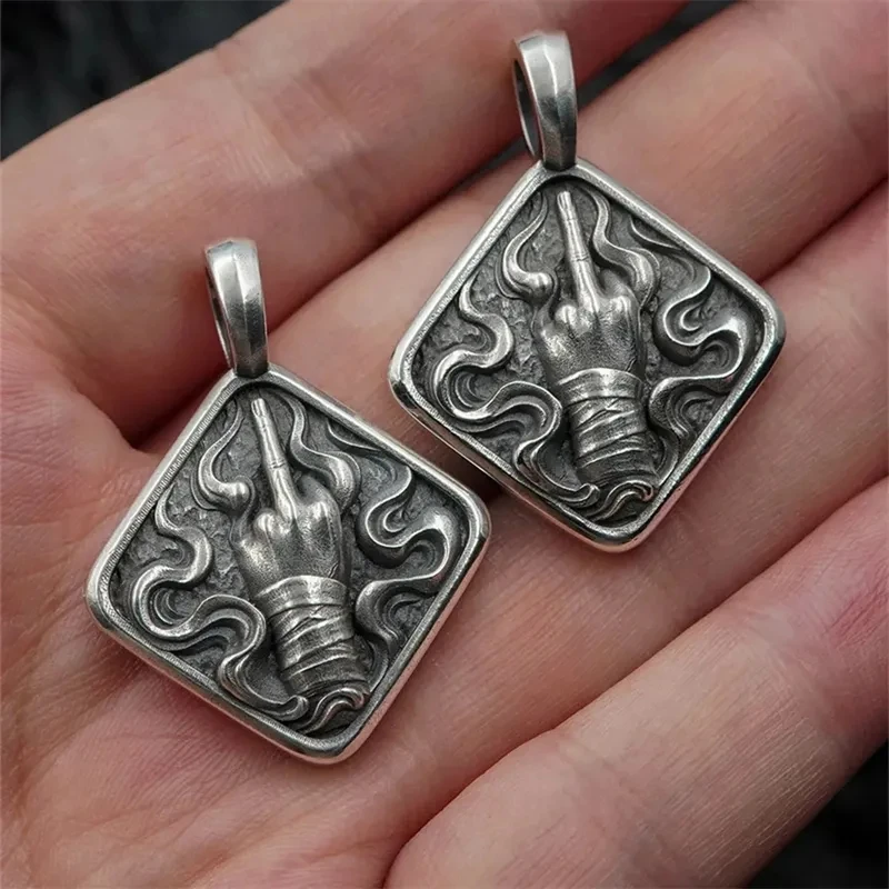 Sense of Design Retro Silver Color Friendly Gestures Pendant Necklace Men's April Fool's Day Hip Hop Party Necklace Accessories