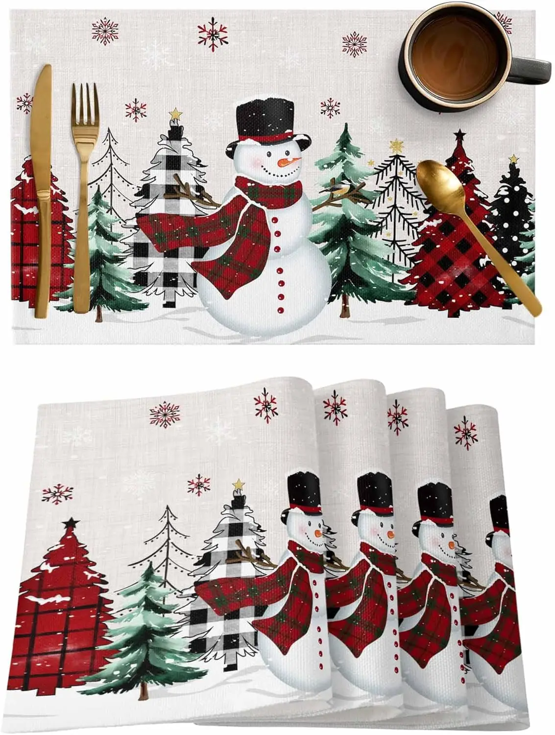 

Christmas Vintage Snowman Table Mats for Kitchen Dining Decor Reusable Winter Holiday Party Placemats Christmas Decorations