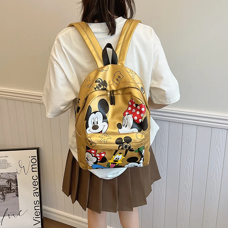 Disney Mickey PU Leather Backpack Classic Cartoon Laptop Bag Minnie Mouse Large Capacity School Bag for Women Fashion Tote Bag