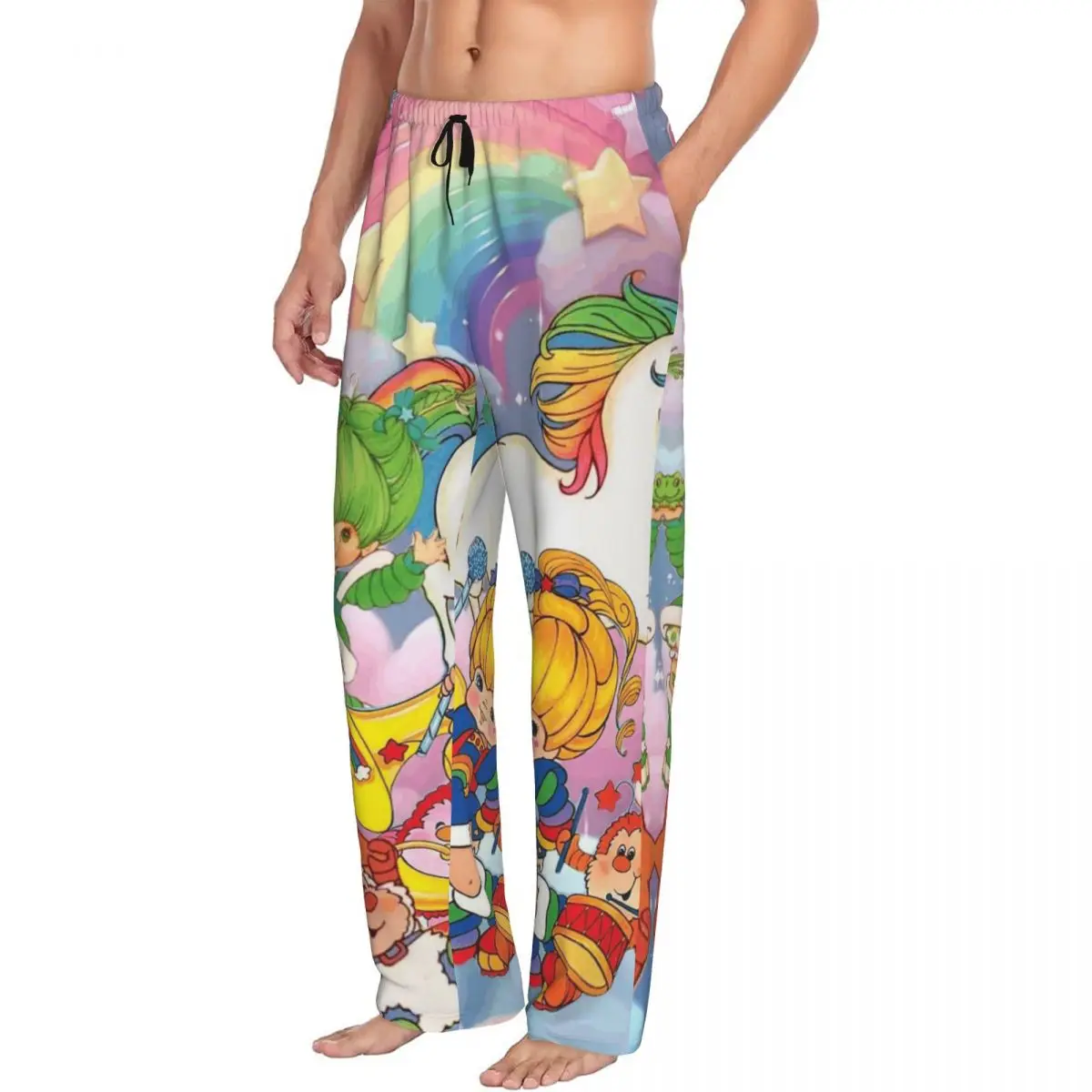 Custom Cartoon Cute Rainbow Brite Men Pajama Pants Lounge Sleep Sleepwear Bottoms with Pockets
