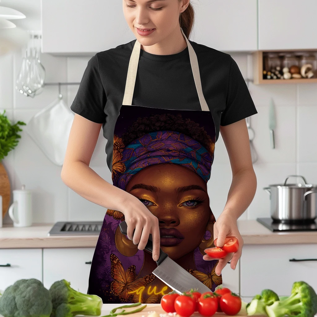 African Queen & Butterfly Pattern Polyester Apron - Stylish Cooking & Art Craft Apron for Home, Studio and Daily Use