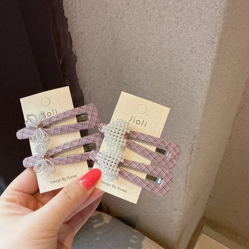 

Korean New Pearl Bow Check BB Clip Elegant Hairpin for Girls Bangs Clip Fashion Hair Accessories