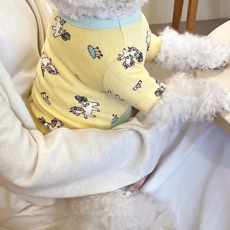 Yellow Unicorn Vest Teddy Bichon Winter Coat Small Dog Bottoming Shirt Warm Dog Clothes Animal Print Two Legged Clothes
