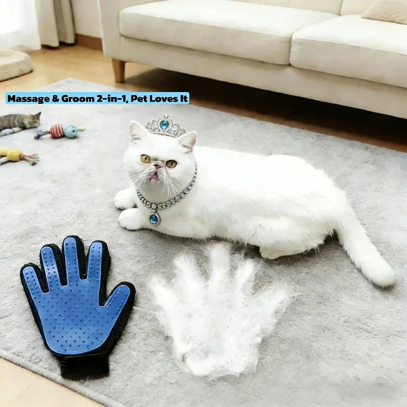 Pet Grooming Glove Soft Silicone Deshedding Brush Efficient Hair Removal Massage Gloves for Cats Dogs