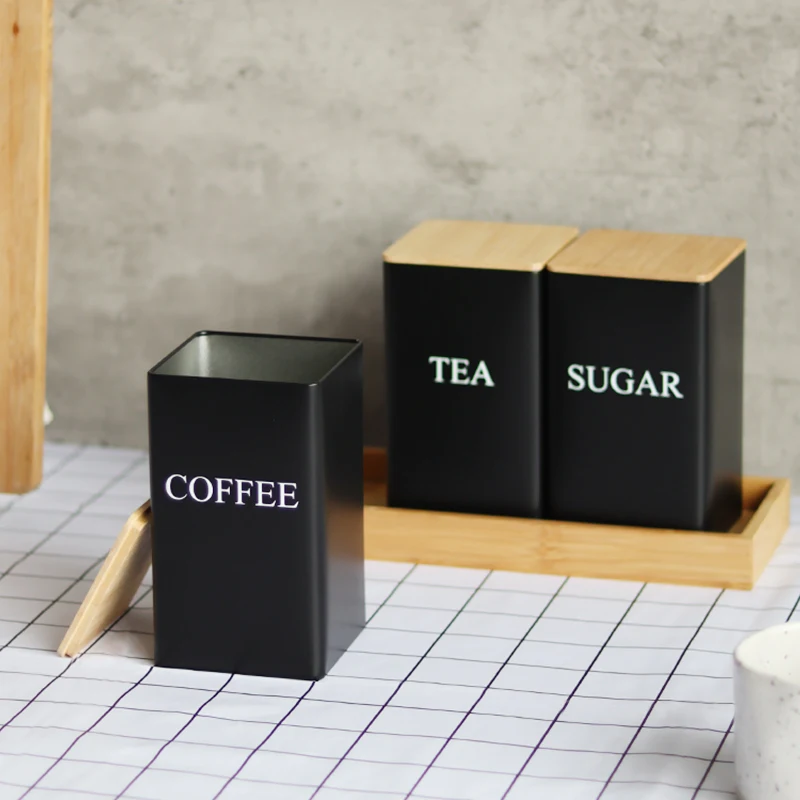 【Zhubai Home】Bamboo Lid Metal Storage Jar Storage Box Sealed Jar Storage Box Tea Jar Coffee Box Candy Jar Creative Storage