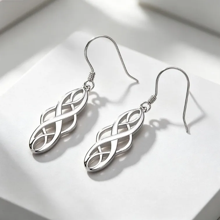 Ohrhänger mit keltischem Knoten aus 925er-Sterlingsilber, hängender Schmuck, Angelhaken für Damen – Detail 3