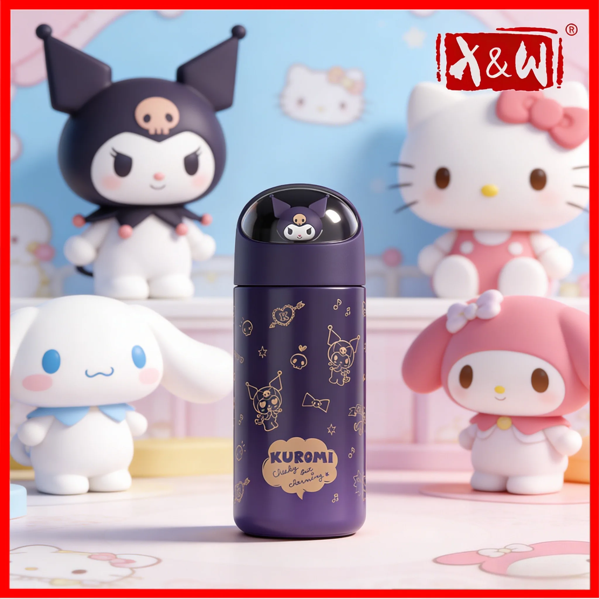 X&W 350 ml Mini-Thermosbecher der Sanrio-Serie, isolierter Becher aus Edelstahl 316, mit versteckter Puppen-Wasserflasche, tragbar, für den Außenbereich