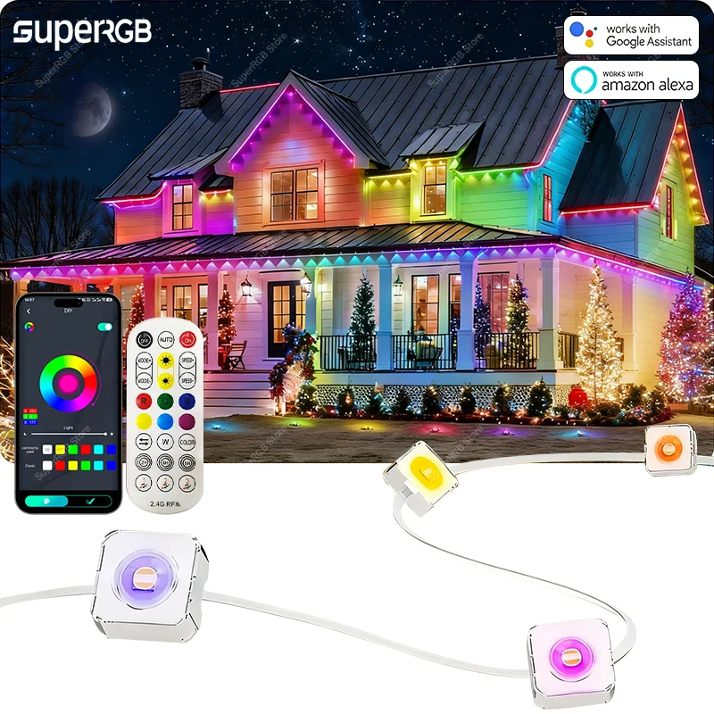 100FT 60LED الذكية RGB Eave أضواء App التحكم IP67 الدائم في الهواء الطلق LED سلسلة أضواء المنزل السنة الجديدة عيد الميلاد لتقوم بها بنفسك الإضاءة #1
