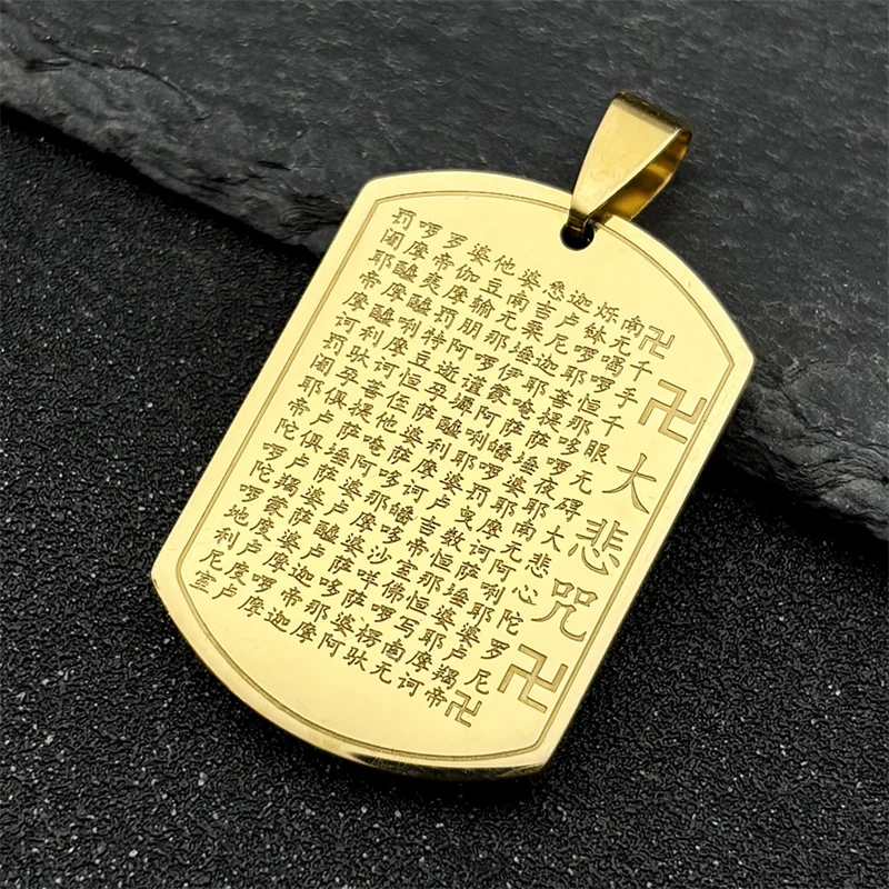 3Pcs Chinese Great Compassion Mantra Pendants for Women Men Stainless Steel Gold Silver Color Buddhism Charms Jewelry