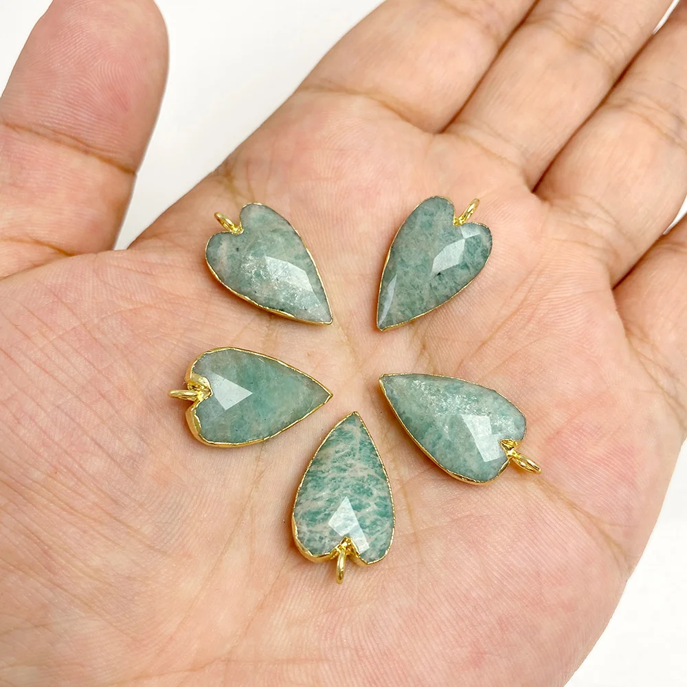 1Pcs Natural Stone Heart Charms Gems Agates Sunstone Quartz Pendant For Making Necklace Jewelry DIY Earrings Supplies 13x20mm