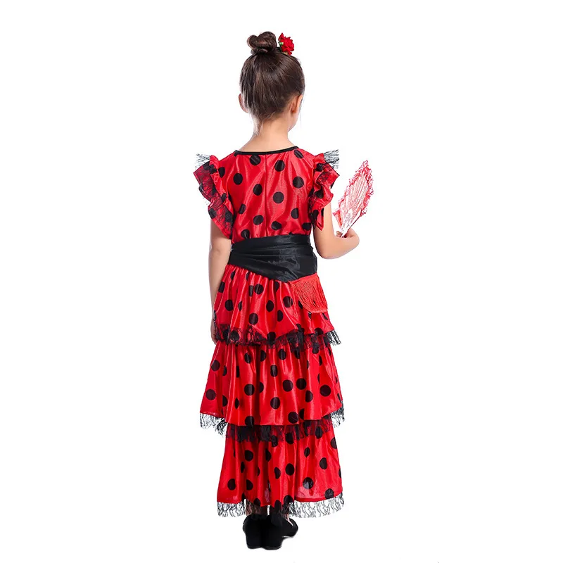 Spanish Girl Traditional Flamenco Dancer Exotic Costume Children's Masquerade Performance Clothing for Dance Parties