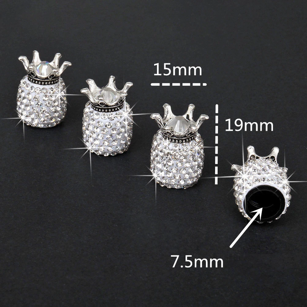 

4 pcs Crown Shape Tires Cover Wheel Stem Cap Dustproof Gas Leak Valve Metal Tire Replacement Accessories