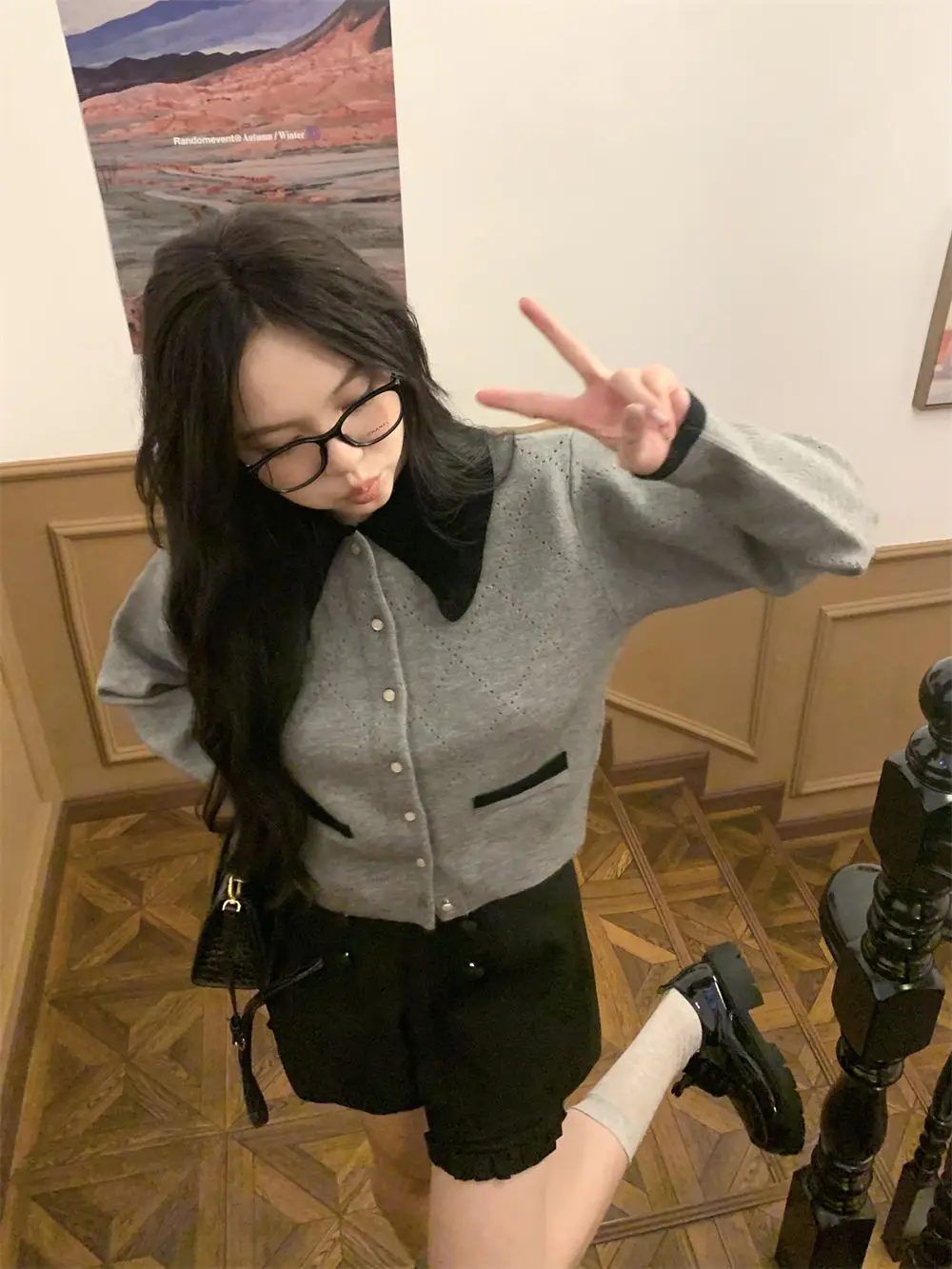 Color Blocking Lapel Knitted Sweater Jacket for Women\'s New Style Temperament Single Breasted Short Top Trendy