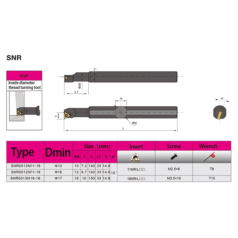 KaKarot Internal Thread Turning Tool Holder SNR0020R22 SNR0025S22 SNR0032T22 SNL0020R22 SNL0025S22 Carbide Inserts 22ER 22IR