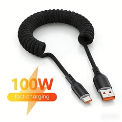 100W USB Type C Spring Car Fast Charging Cable for Samsung Xiaomi Huawei 60W USB C Data Cord for iPhone 15 Huawei USB C Wire