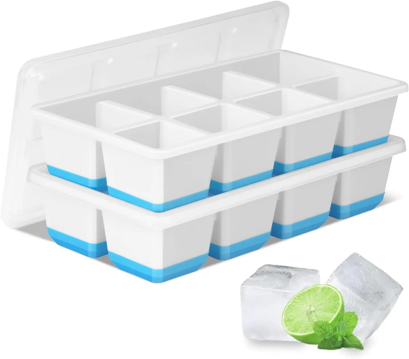 

8Grid Large Ice Tray Mold with Lid Soft Bottom Silicone Easy to Release DIY Ice Maker Ice Cube Tray Cold Drink Cocktail Mold