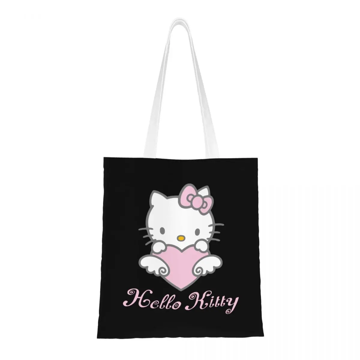 

Custom Kawaii Printing Sanrio Cartoon Hello Kitty Cat Shopping Tote Bag Durable Canvas Shopper Shoulder Handbag