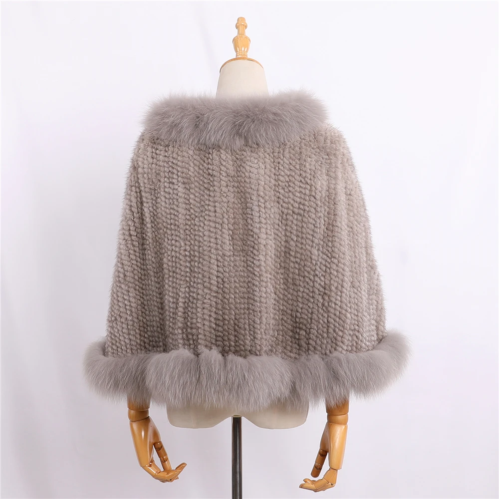 Luxury New Genuine Mink Fur Knitted Shawl Wrap Opera Cape Fox fur Triming women Lady mink fur coat Jacket Stole Amice Pashmina