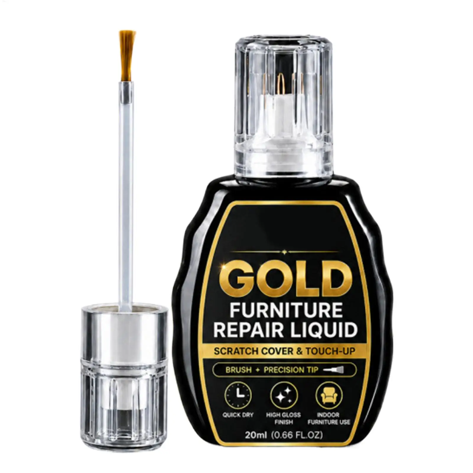 20ml High Gloss Gold Wood Paint Long-Lasting Scratch Repair Touch-Up Paint for Furniture Table Cabinet Handcraft