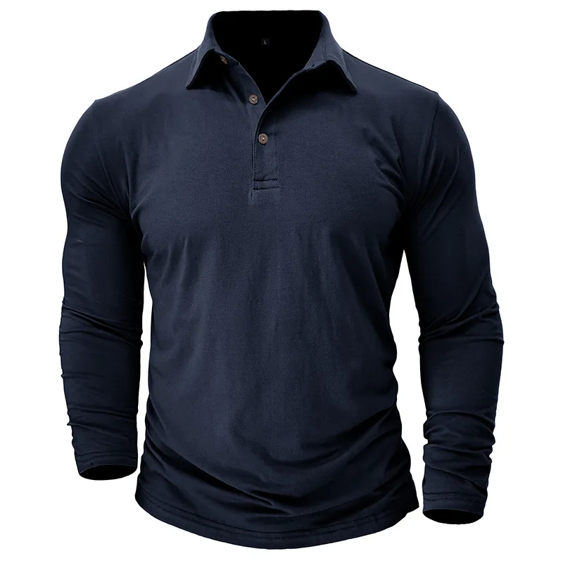 2026 America Style Spring Fall Fashion High Quality Men Cotton Casual Polo Shirt Outdoor Solid Simple Basic Long Sleeve T-Shirt