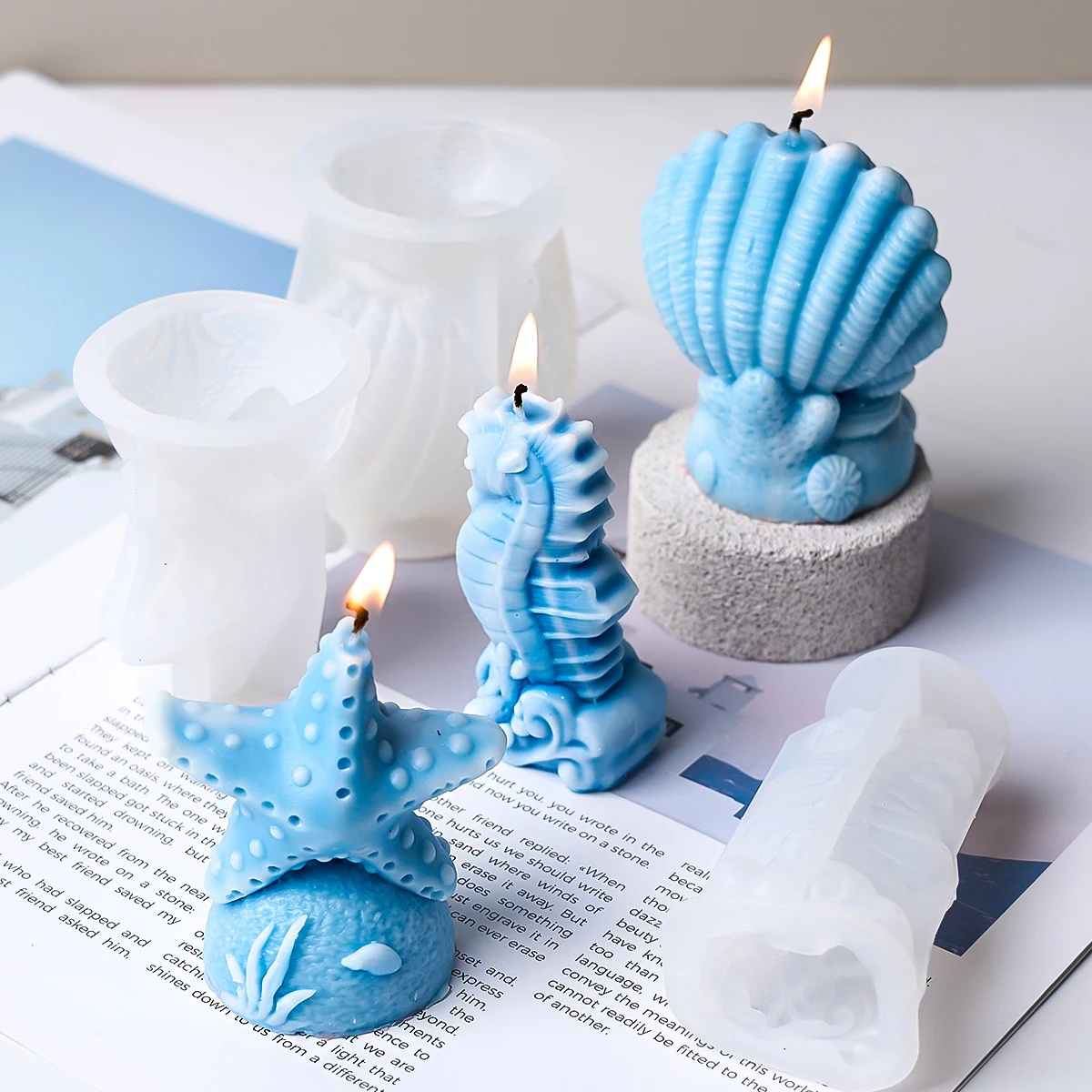 Ocean Series Silicone Candle Molds DIY Starfish Shell Coral Seahorse Gypsum Resin Mould Home Decor Aquarium Accessories 3D Craft