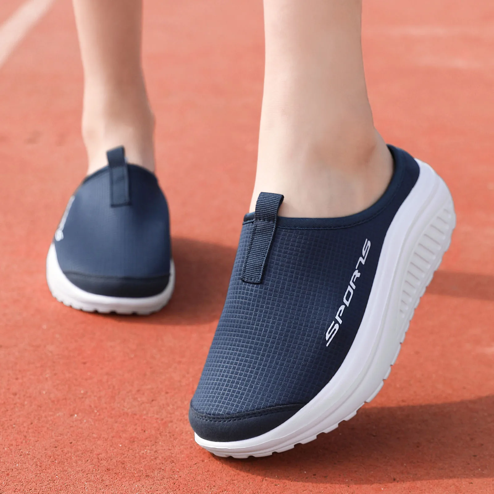 STRONGSHEN sepatu olahraga kasual wanita, sneaker Slip-On meningkatkan 5.5Cm ringan musim panas untuk perempuan