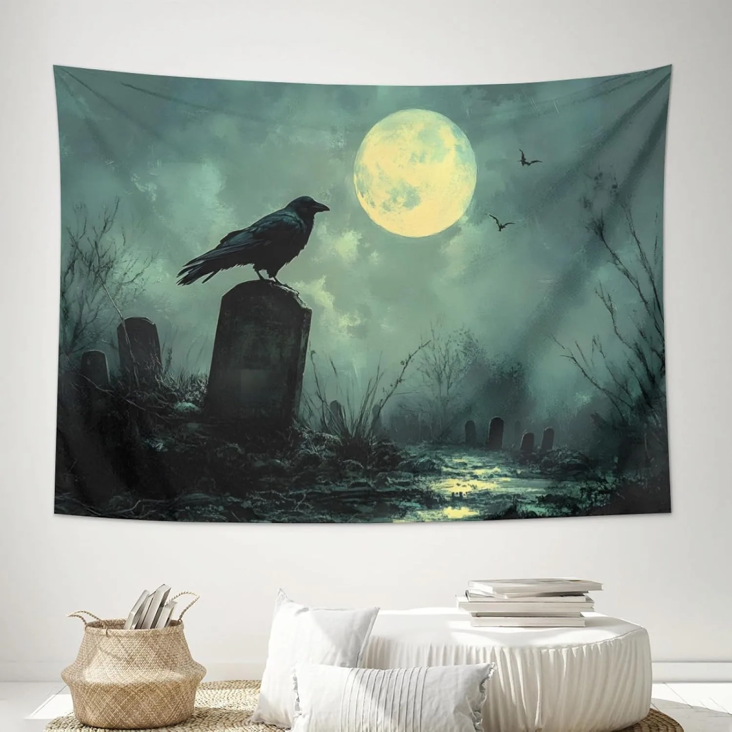 

Versatile Vintage With Vibrant Raven Graveyard Design Tapestry Wall Hanging Decor Perfect for Bedroom