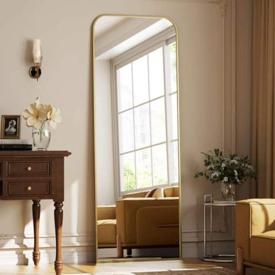 

Full Length Mirror 64"x21" Arched Floor Standing Large Mirrors Full Body Mirror with Stand - with Aluminum Frame for Bedroom Li