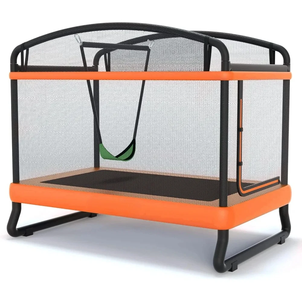 

6FT Kids Trampoline with Horizontal Bar and Swing, Rectangle Toddler Trampolinet, ASTM Approved- Outdoor/Indoor Trampoline