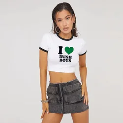 I Love Irish Boys Hip Hop Graphic Women Cropped Tops Harajuku Kawaii Clothes 2000s Y2k Baby Tee Fashion T Shirt Female Crop Top