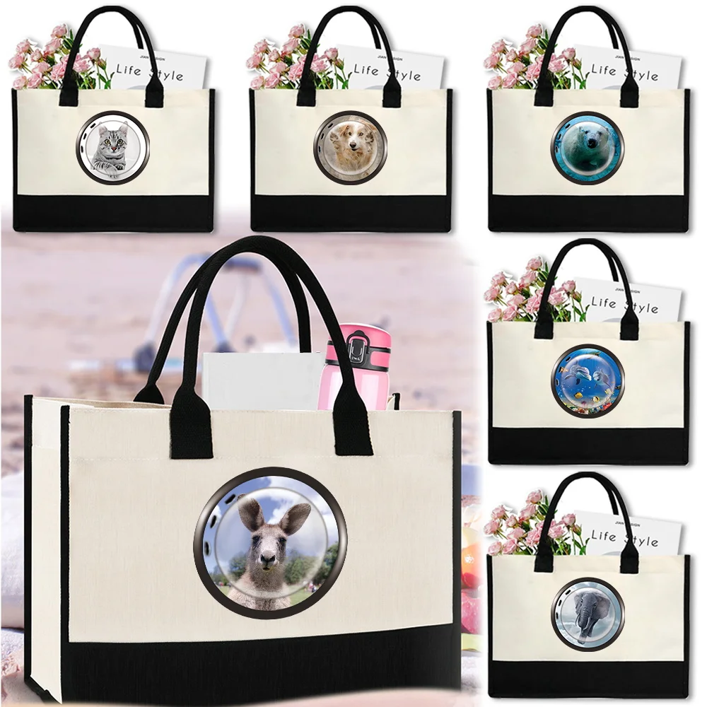 Portable Shopping Bag Simplicity Commuting Bags Large Capacity Grocery Organizer Outdoor Travel Handbags Window Pattern