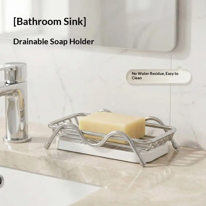 [Stainless Steel Bar Soap Holder Detachable Drain Tray Easy Installation Self Draining for Bathroom Kitchen Countertop]