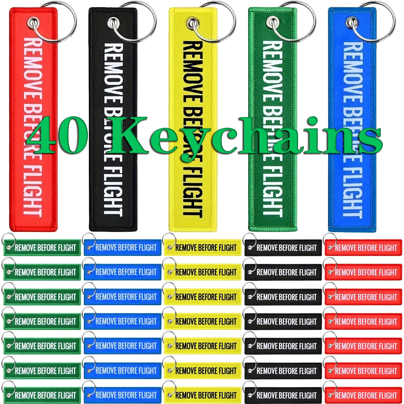 40Pcs Embroidery REMOVE BEFORE FLIGHT Rectangle Keychain Motorcycle Key Chain Accessories Souvenir Wholesale