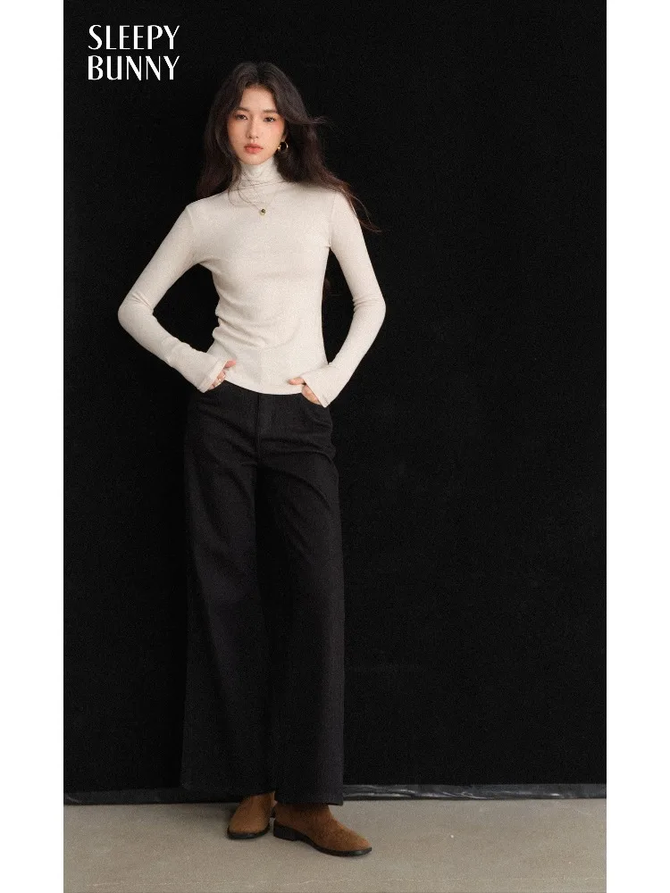 

Женский элегантный вязаный свитер с высоким воротом, приталенный, из шерсти, мягкий базовый слой, весенняя повседневная модная кофта с длинным рукавом