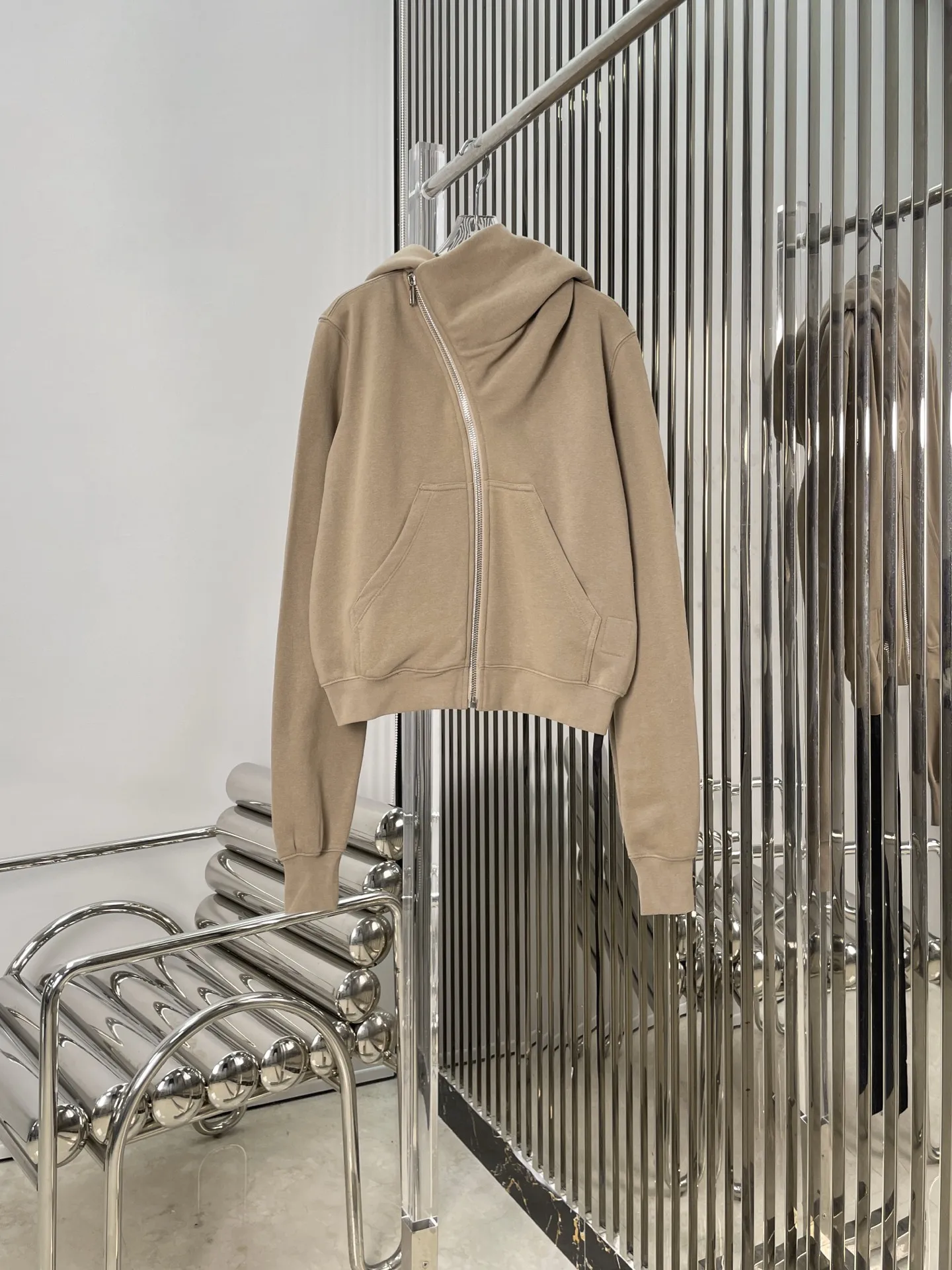 

Slimming Short Witch Hat Style Zipper Cardigan Sweatshirt Women's Khaki Casual Fashion Outerwear Spring Commute Look