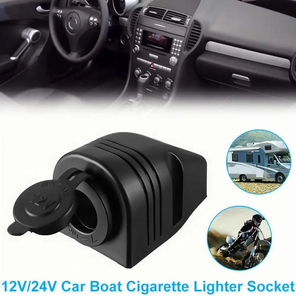 Universal 12/24V Cigarette Lighter Socket Car Splitter Power Socket Charger With Waterproof Tent Base for Van Truck Boat AT F8Y7