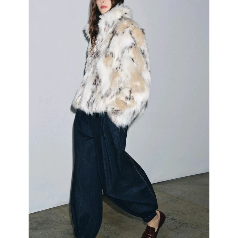 معطف نسائي جديد للخريف بأكمام طويلة وياقة، بتأثير الفرو الصناعي، بحافة مستقيمة، ملابس خارجية أنيقة، تصميم فضفاض وقصير