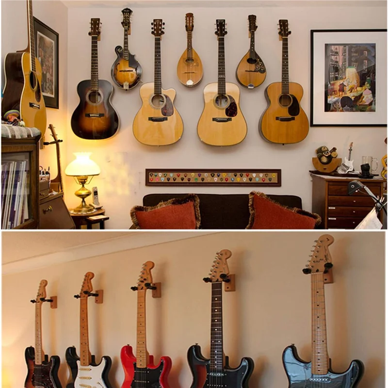 XSXS-Guitar Holder Wall Mount-Wood Stand Hanger Display With Screws-Easy Mounting-Fits Acoustic, Electric, Bass Guitars - view 2