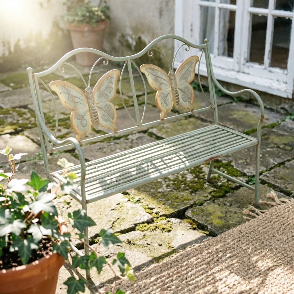 Butterfly Back Bench Curved Armrests Butterfly Bench Scrollwork Even Edges for Children