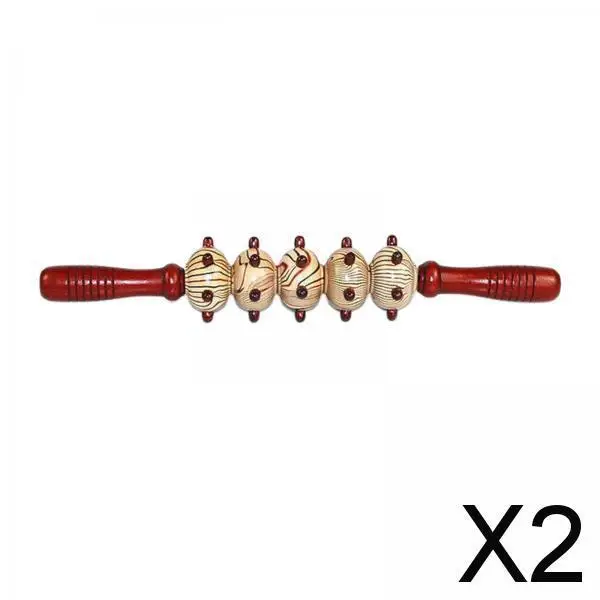 

2xWooden Massage Roller Wood Manual Massage Tool for Thigh Abdomen Back 5 Wheel