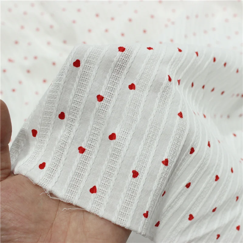 150x50cm Fresh Pure Cotton Striped Figured Cloth, Small Heart Floral Fabric Handmade DIY