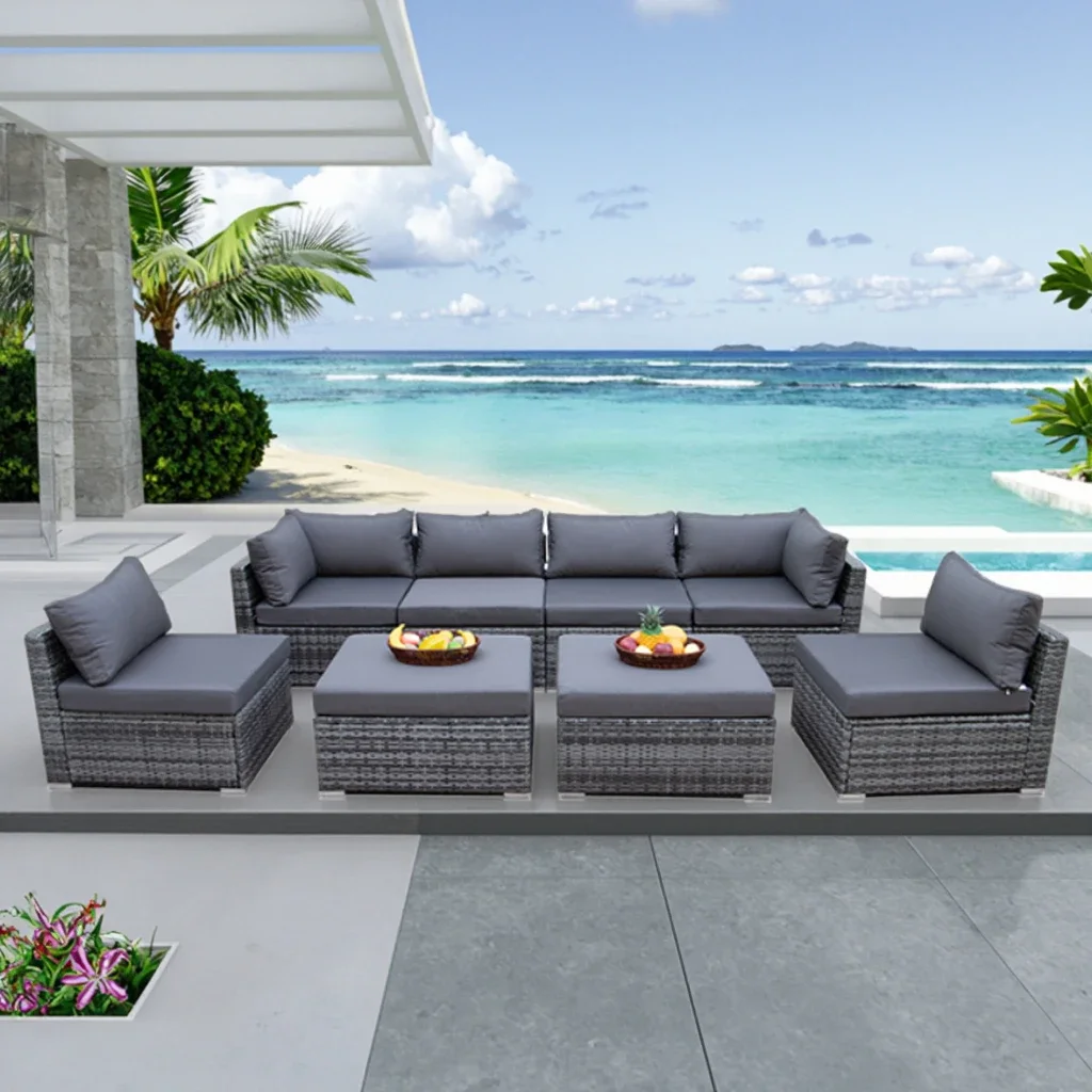 Contemporary Outdoor Furniture Sofa Patio Furniture Set PE Rattan Garden Sets Wicker Garden Sofa Set with Fire Pit